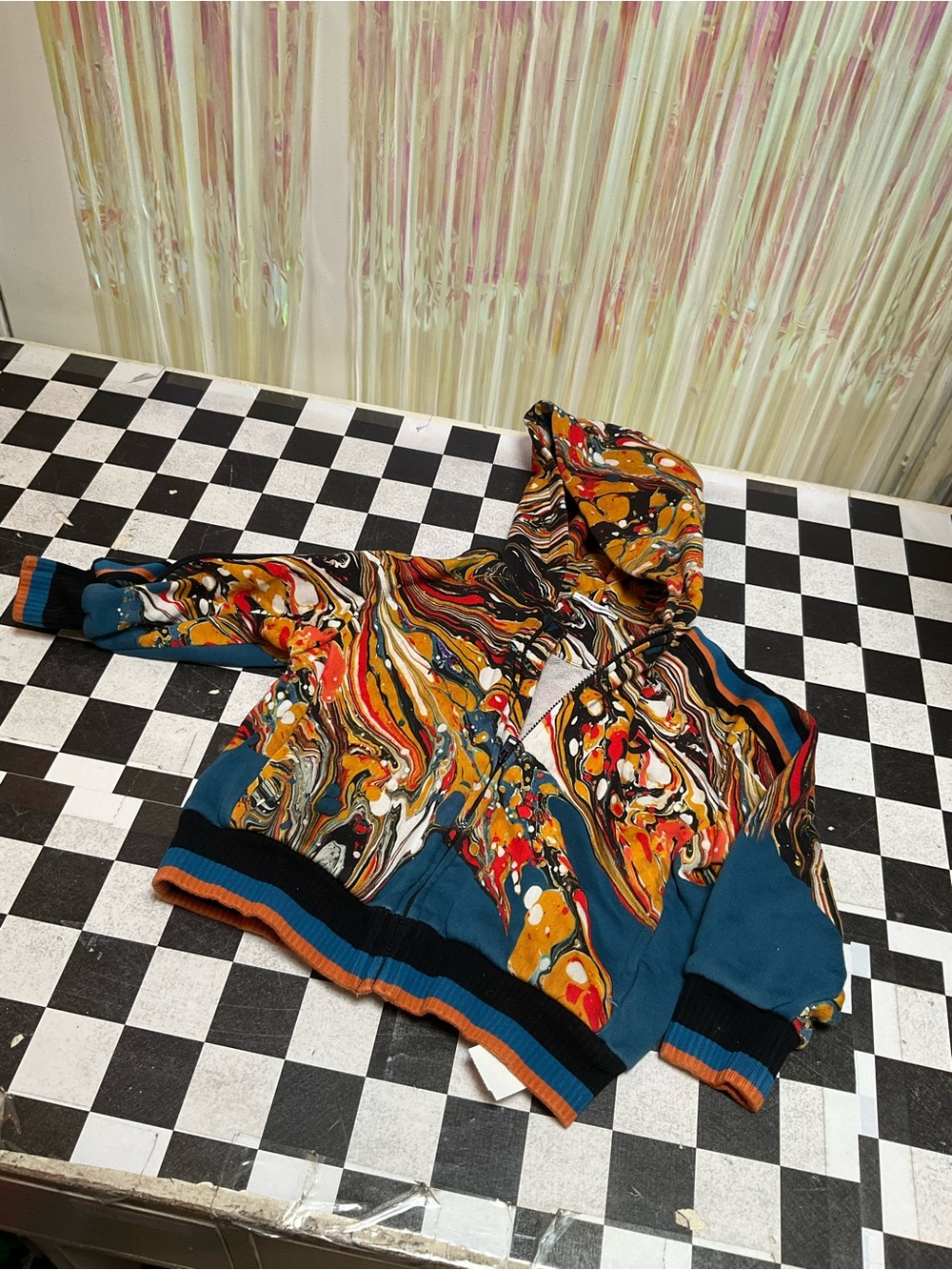 Dolce & Gabbana Black, Mustard and Red Swirl Print Zip Hoodie